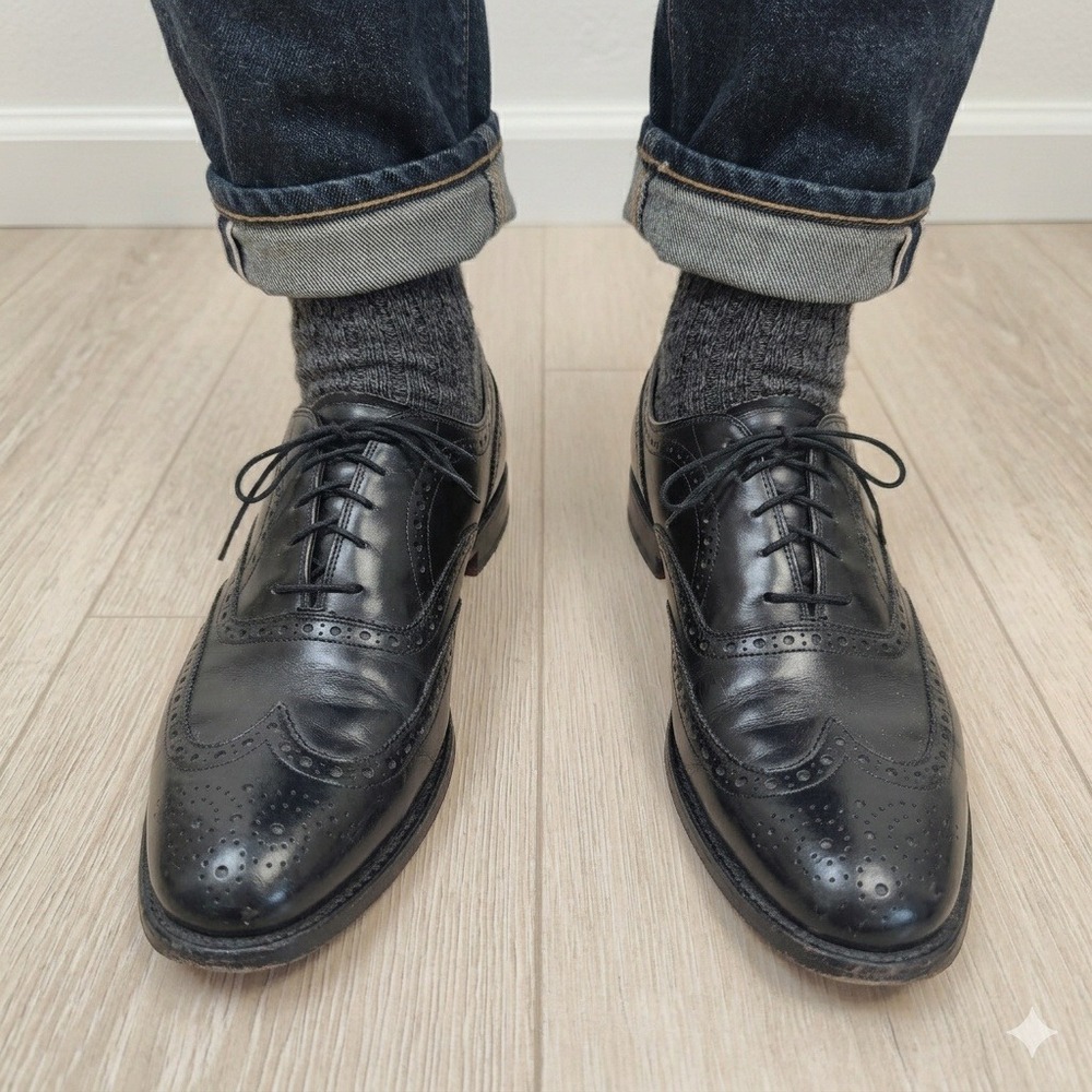 Johnston & Murphy Aristocraft Mens Shoes 11 Black Wingtip Oxford Brogue Leather